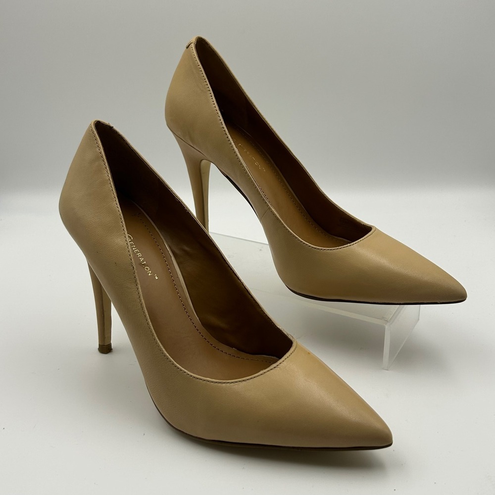 BCBGeneration Oslo Beige Leather Pointed Toe Stiletto Pumps‎ Heels m 8.5 BG-OSLO